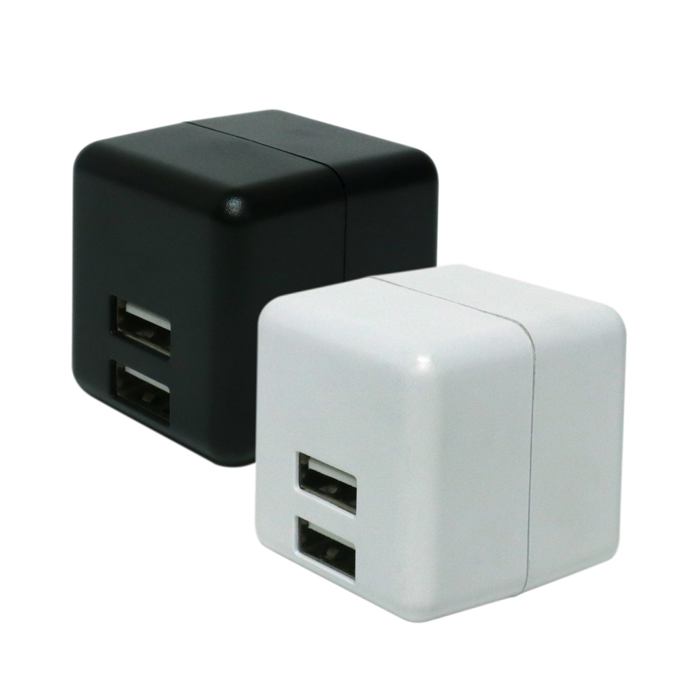 キューブ型 USB-ACアダプタ 2ポート 自動出力制御IC搭載 [IPA-US02]
