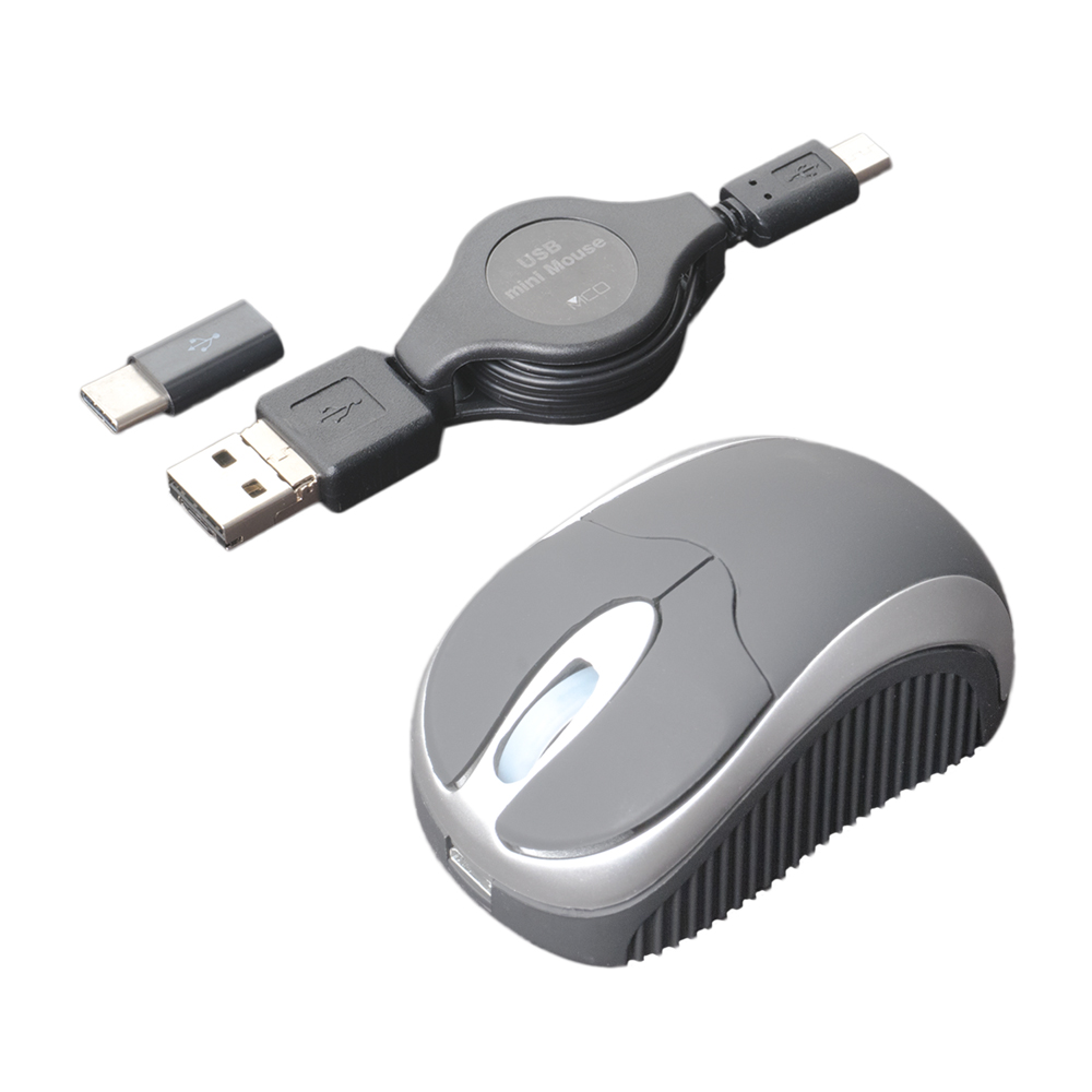 コードリールケーブル モバイルミニマウス USB A / micro B / Type-C対応 [SRM-MC01]