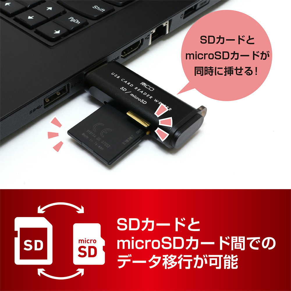 SDカードリーダ・ライタ USB3.2Gen1対応 USB-A コンパクト [USR-ASD4]